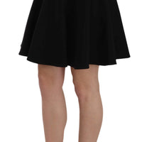 Black Solid A-line Fluted High Waist Mini Skirt