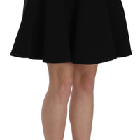 Black Solid A-line Fluted High Waist Mini Skirt