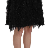 Black Fringe Metallic Mini A-line Skirt