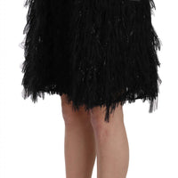 Black Fringe Metallic Mini A-line Skirt