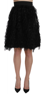 Black Fringe Metallic Mini A-line Skirt