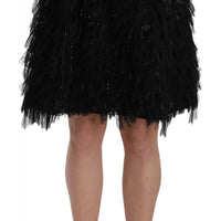 Black Fringe Metallic Mini A-line Skirt