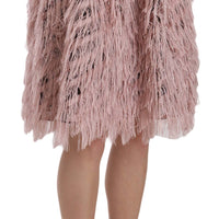 Pink Gold Fringe Metallic Pencil A-line Skirt