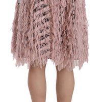 Pink Gold Fringe Metallic Pencil A-line Skirt