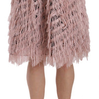 Pink Gold Fringe Metallic Pencil A-line Skirt