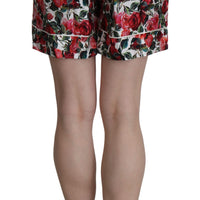 Rose Print Garterized Silk Mini Shorts