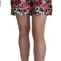 Rose Print Garterized Silk Mini Shorts
