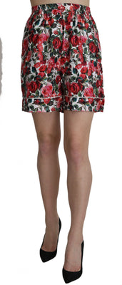 Rose Print Garterized Silk Mini Shorts