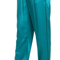 Aqua Blue Silk Stretch Trousers Pyjama Pants