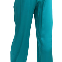 Aqua Blue Silk Stretch Trousers Pyjama Pants