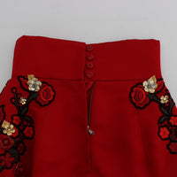 Red Silk Crystal Roses Shorts