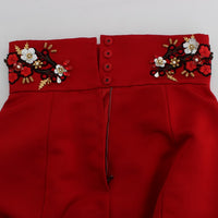 Red Silk Crystal Roses Shorts