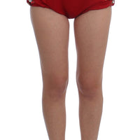 Red Silk Crystal Roses Shorts