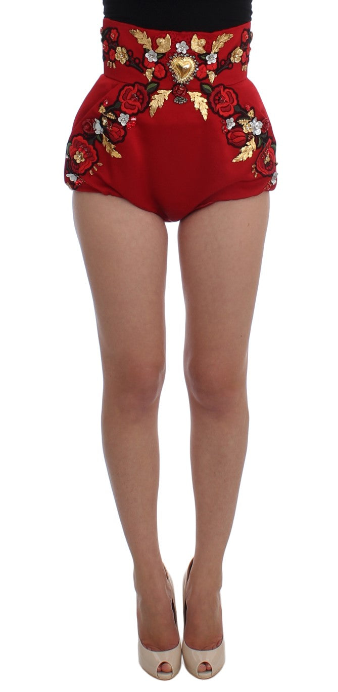 Red Silk Crystal Roses Shorts