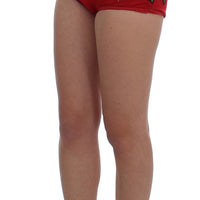 Red Silk Pearls Roses Shorts