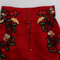 Red Silk Pearls Roses Shorts