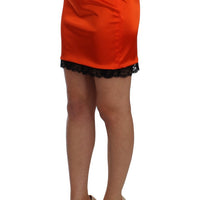 Orange Black Lace Pencil Skirt