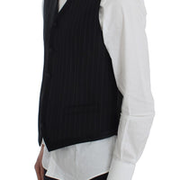 Black Striped Wool Silk Vest