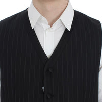 Black Striped Wool Silk Vest