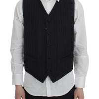 Black Striped Wool Silk Vest