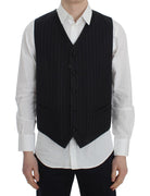 Black Striped Wool Silk Vest