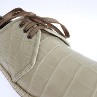 Beige Crocodile Skin Laceups Dress Shoes
