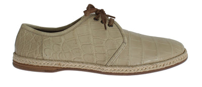 Beige Crocodile Skin Laceups Dress Shoes