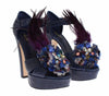 Blue Caiman Crocodile Leather Crystal Shoes