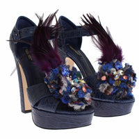 Blue Caiman Crocodile Leather Crystal Shoes