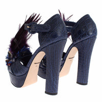 Blue Caiman Crocodile Leather Crystal Shoes