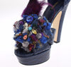 Blue Caiman Crocodile Leather Crystal Shoes