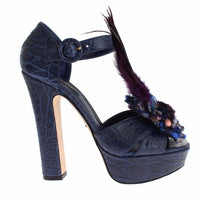 Blue Caiman Crocodile Leather Crystal Shoes