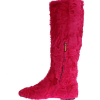 Pink Lamb Fur Leather Flat Boots