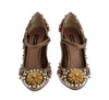 Gold Leather Crystal Heel Mary Janes Pumps