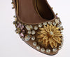 Gold Leather Crystal Heel Mary Janes Pumps