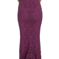 Purple Floral Lace Ricamo Maxi Dress