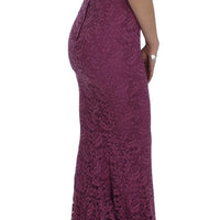 Purple Floral Lace Ricamo Maxi Dress