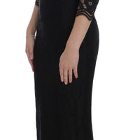 Black Floral Lace Long Ball Maxi Dress
