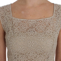 Beige Ricamo Cutout Cotton Sheath Dress