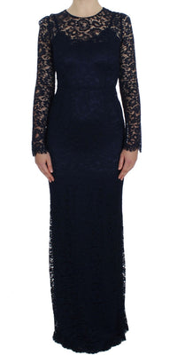 Blue Floral Lace Long Sleeve Sheath Dress