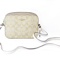 Signature Coated Canvas and Leather Mini Camera Bag Crossbody Handbag [Light Khaki Chalk]