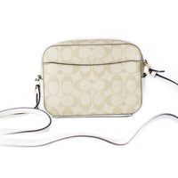 Signature Coated Canvas and Leather Mini Camera Bag Crossbody Handbag [Light Khaki Chalk]