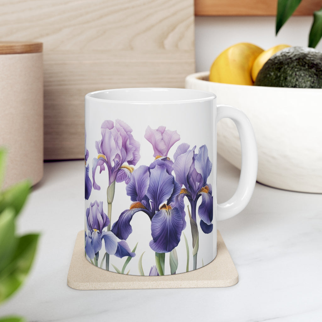 Irises All Around Ceramic White Mug 11oz