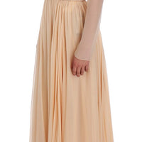 Beige Silk Ball Gown Full Length Dress