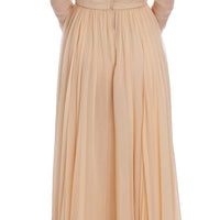 Beige Silk Ball Gown Full Length Dress