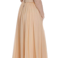 Beige Silk Ball Gown Full Length Dress