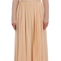 Beige Silk Ball Gown Full Length Dress