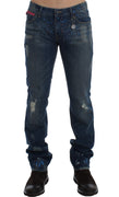 Blue Wash Paint Slim Fit Pants Jeans