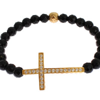 Agate Stone Gold CZ Cross 925 Silver Bracelet