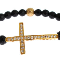 Agate Stone Gold CZ Cross 925 Silver Bracelet